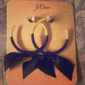 J Crew Gold and Black Bow Hoop Earrings New